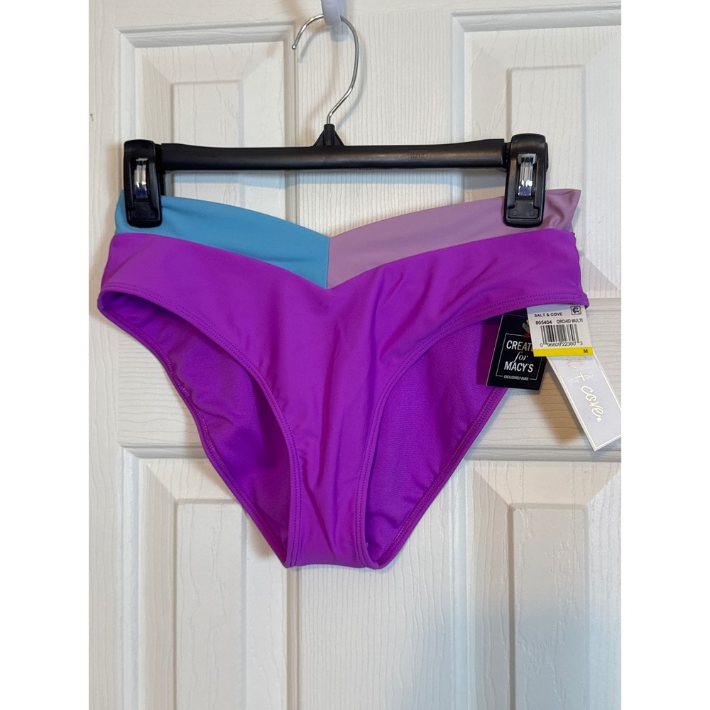 Salt & Cove Colorblock Bikini Bottoms High Waist Swimwear Orchid Multi M‎